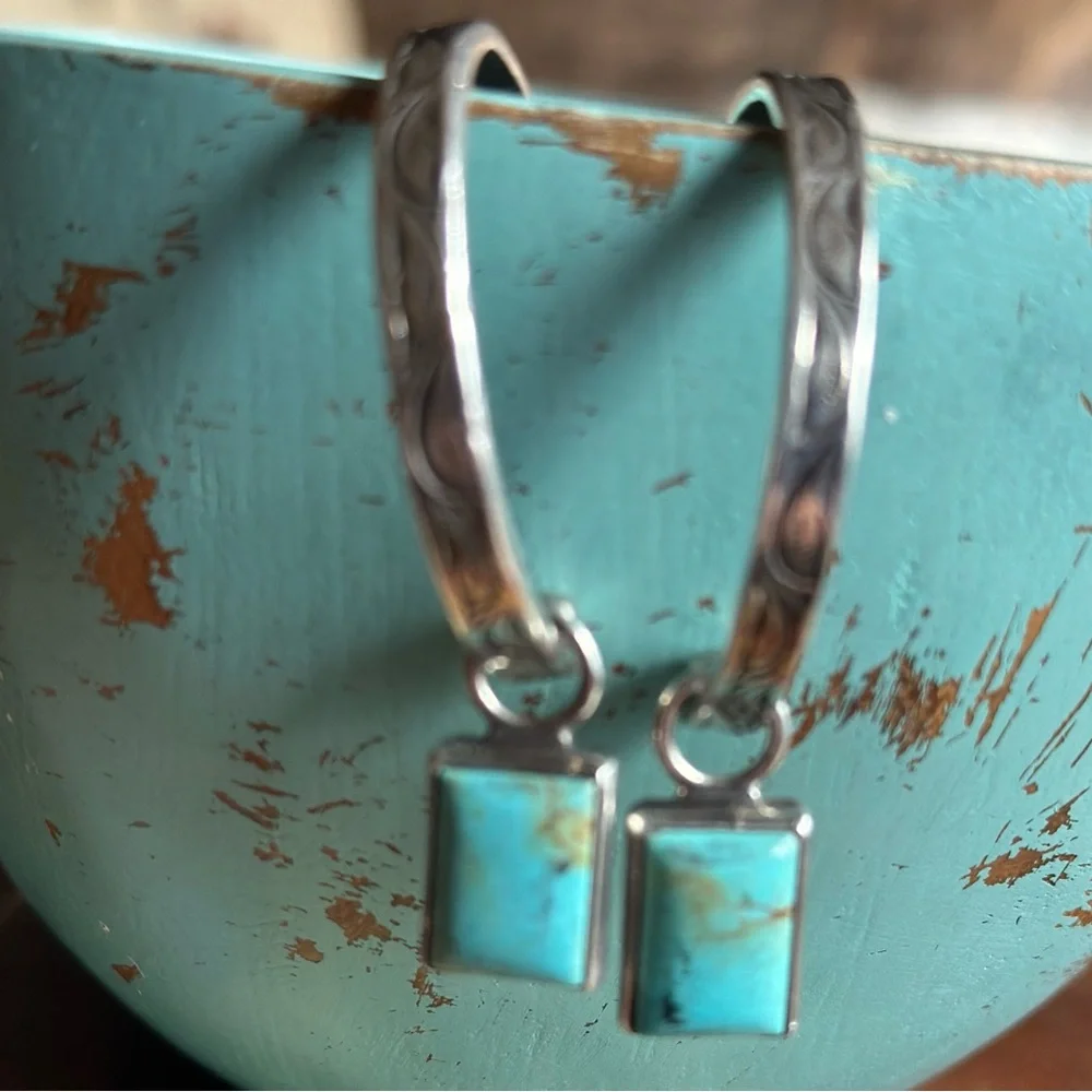 Rockin’ Out sterling silver and Kingman turquoise earrings - Picture 2 of 6